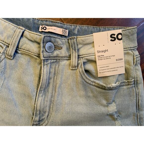 So Jeans Women's Juniors Size 9 High Rise Straight Distressed Blue 90s Y2K NWT - Picture 3 of 6